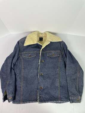 Vintage 70s Sears Roebucks Sherpa Lined Denim Trucker Jacket
